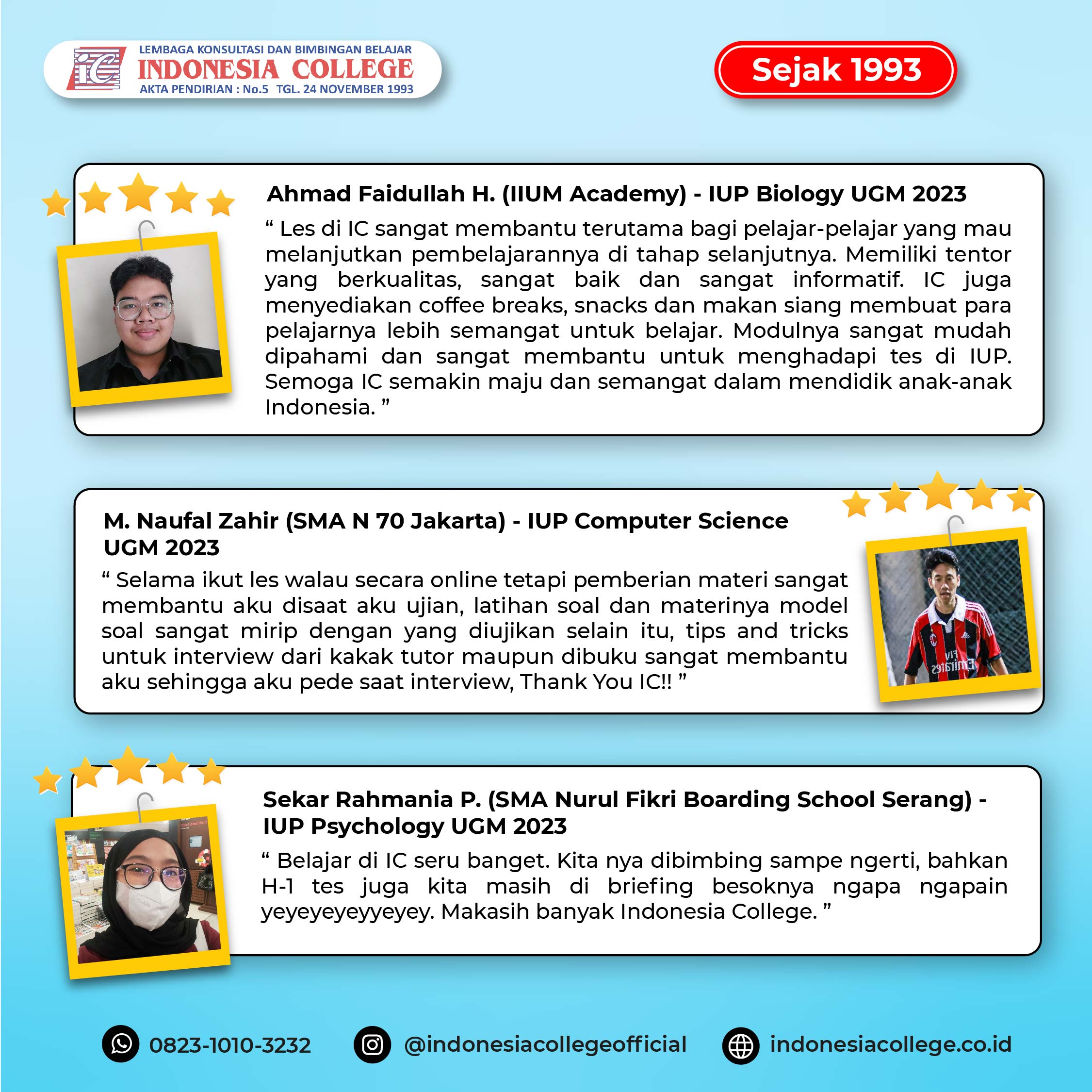 Testimoni Siswa IUP UGM 2023 - Indonesia College